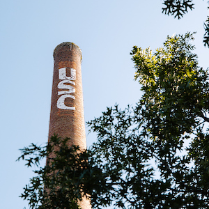 smokestack with white "USC" painted on it